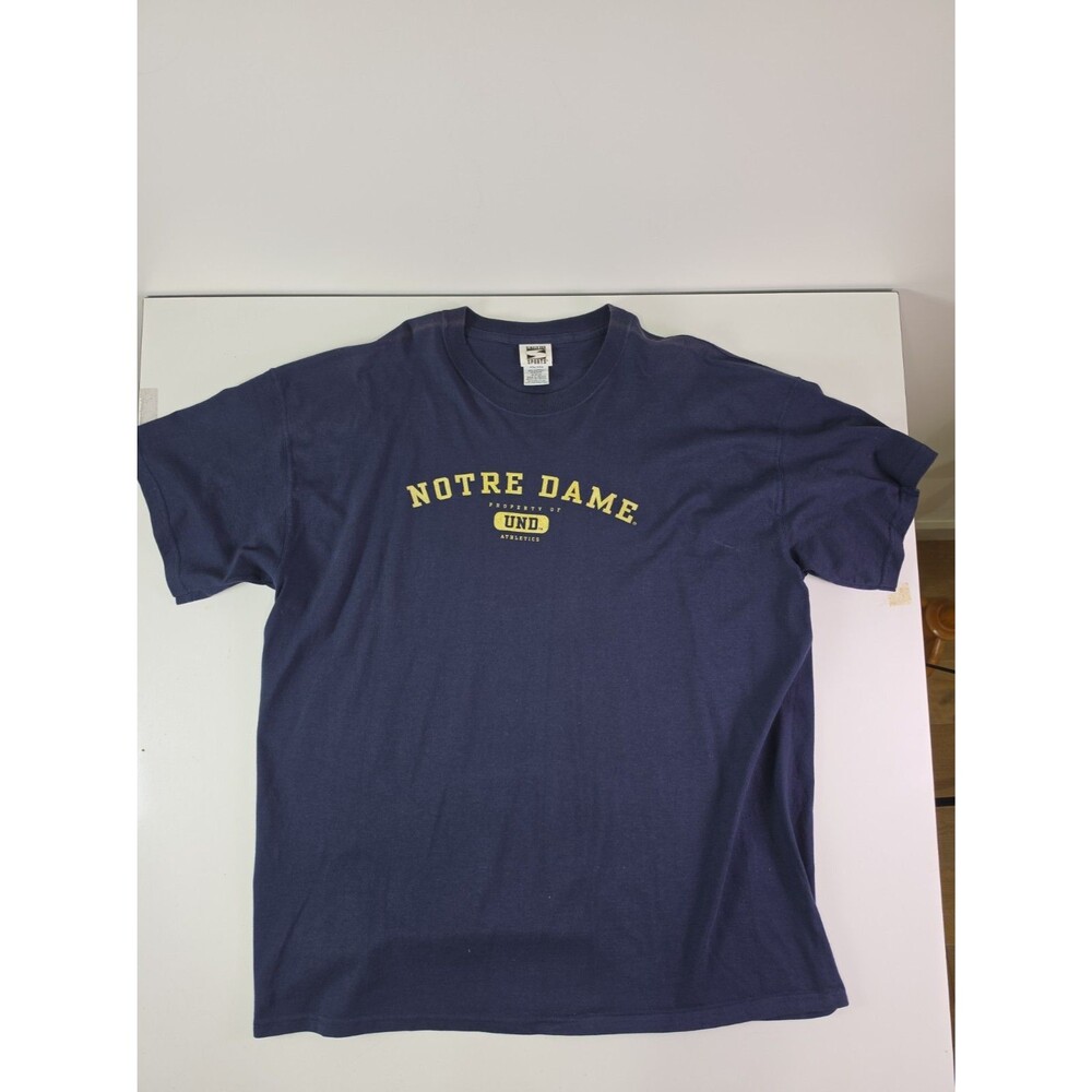 VTG Y2K Notre Dame Fighting Irish Football Men’s T Shirt Sz XXL Navy Shiny Gold